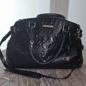 Brahmin Black Croc Melbourne Leather XL Duxbury Sachel 16×12.